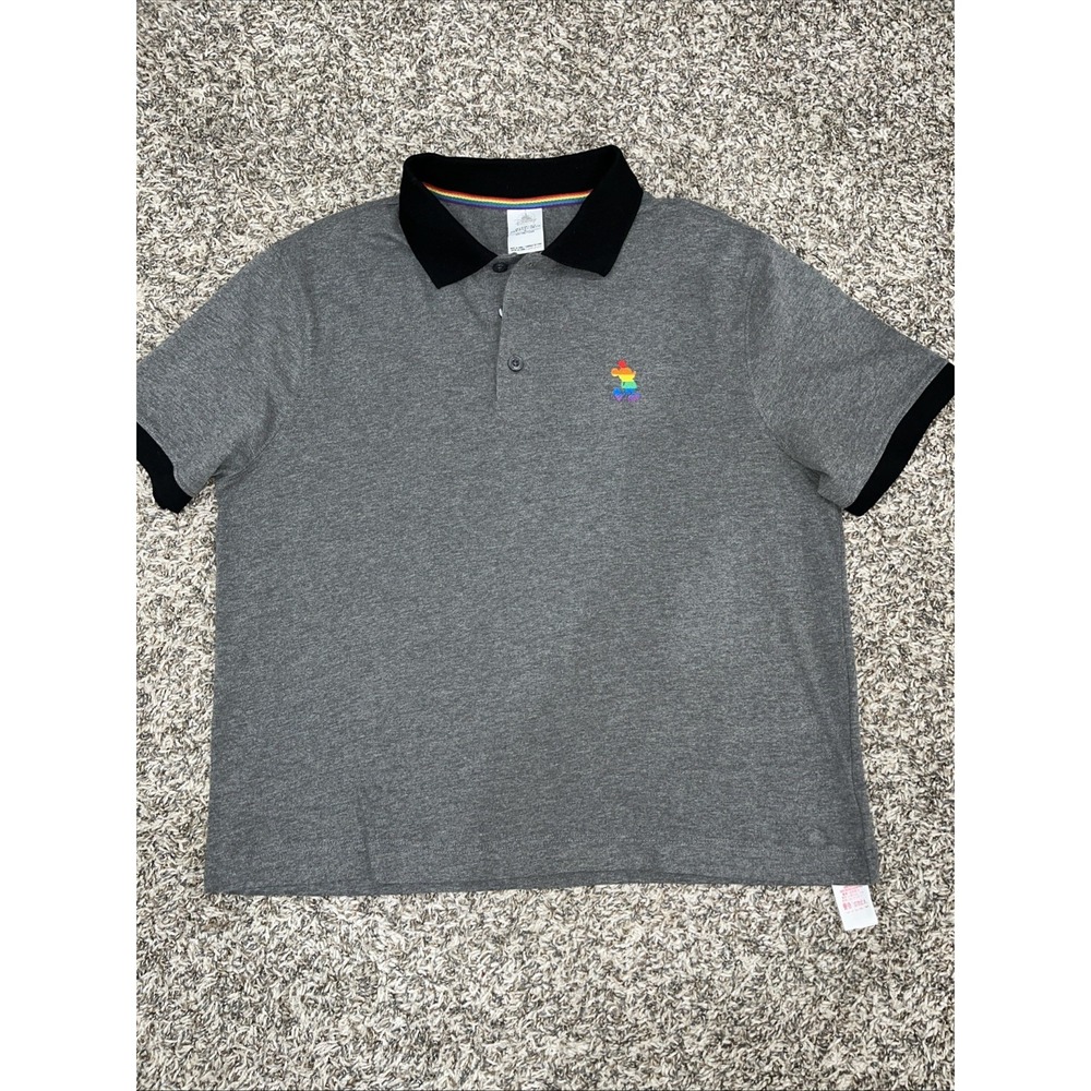 Disney Polo Pride Rainbow‎ Mickey Mouse Shirt Size Medium Gray Black(1593)
